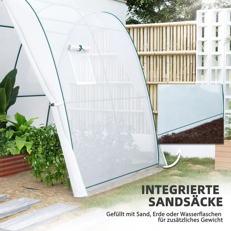 Wohnora-Gewächshaus mit Rolltür, 2 Fernster, winterfest Foliengewächshaus aus Stahl, Treibhaus für Balkon, Garten, Tomatenhaus 180 x 180 x 200 cm, Tomatengewächshaus für Tomaten, Gemüse, Blumen, Weiß,H 200cm x T 180cm x B 180cm – Bild 4