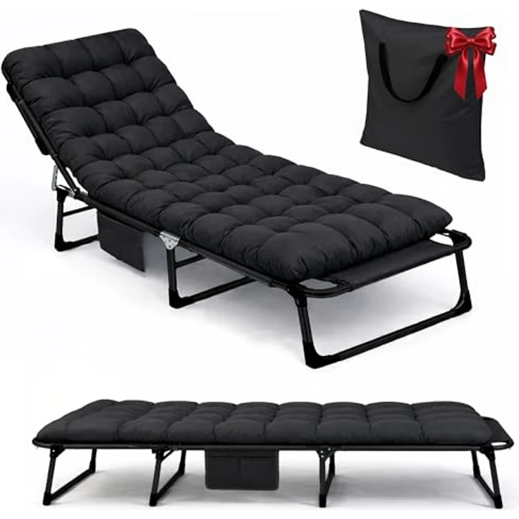 Sofotel Klappbares Gästebett und Sonnenliege mit Matratze und Kissen - 5-stufig verstellbare Gartenliege - für Schlaf und Entspannung - 193 x 67 x 40-75,5 cm - für Camping, Garten und Gäste - Schwarz – Bild 3