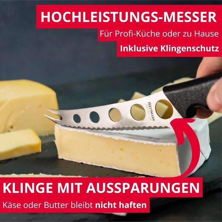 Westmark Profi-Käsemesser/-schneider, Klingenmaß: 13,5 cm, Länge: 25 cm, Rostfreier Edelstahl/Kunststoff, Master Line, Schwarz/Silber, 13562270 – Bild 2