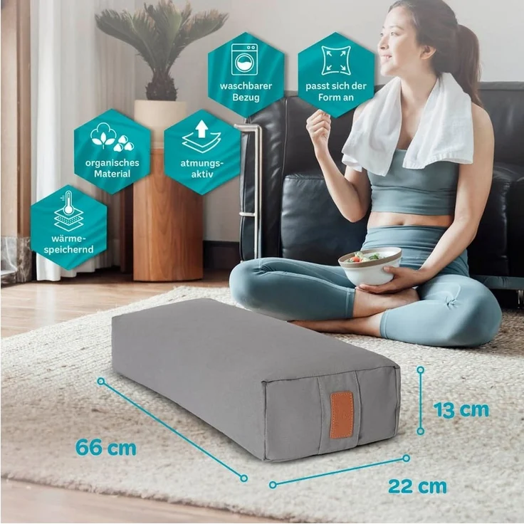 #DoYourYoga Yogakissen Yoga Bolster Paravati, gefüllt mit Bio-Buchweizenschalen,Yogakissen 67x22x13cm – Bild 2
