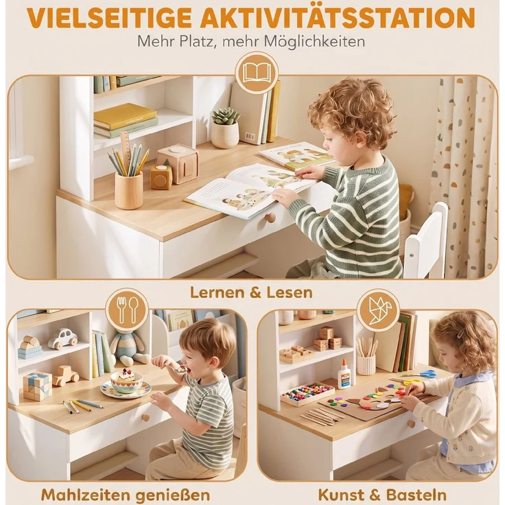 AIYAPLAY Kinderschreibtisch, Spanplatte, MDF, Weiß, 80L x 50B x 100H cm – Bild 5