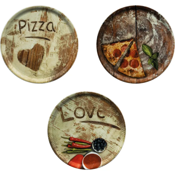 3er Set Pizzateller Oliven-, Salami- & Lieblingspizza Ø 31cm Platte XL-Teller