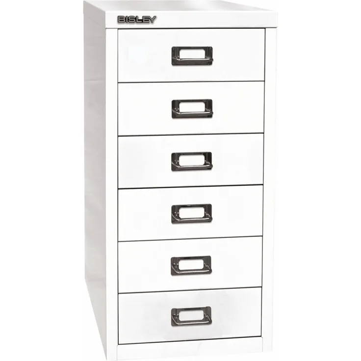 Bisley Multidrawer Schubladenschrank aus Metall mit 6 Schubladen DIN A4 ohne Sockel - Farbe: Verkehrsweiß, L296-696