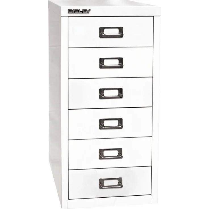Bisley Multidrawer Schubladenschrank aus Metall mit 6 Schubladen DIN A4 ohne Sockel - Farbe: Verkehrsweiß, L296-696