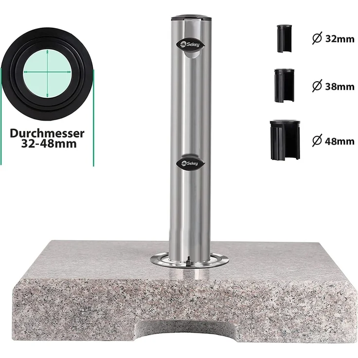 Sekey Granit Sonnenschirmständer mit Edelstahlrohr, Hochwertiger Sockel, für Schirmstöcke bis 32-48 mm, Balkonschirmständer 30KG Quadratisch – Bild 5