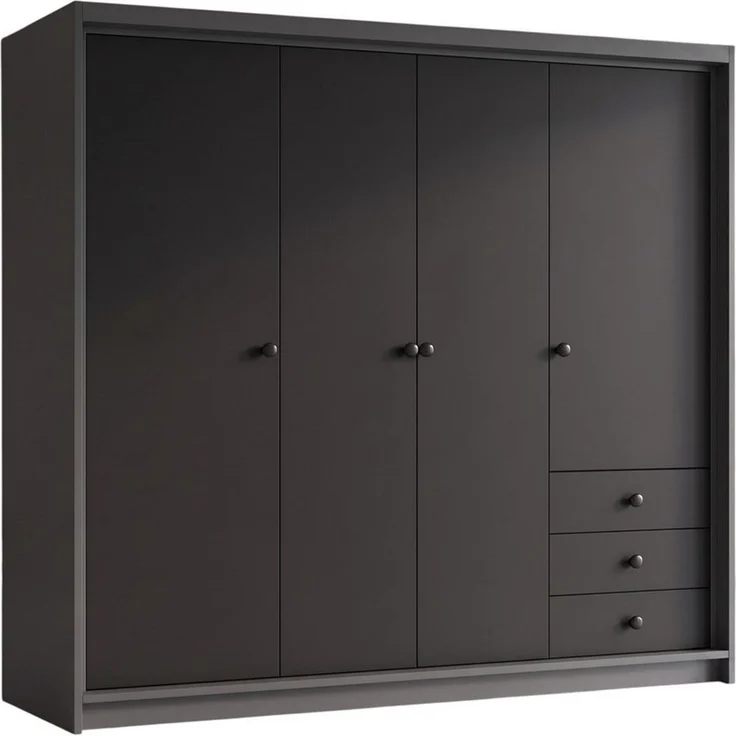 A&J MöbelLand GmbH Drehtürenschrank FALKEN– viertüriger Kleiderschrank 200 cm (Geräumiger viertüriger Kleiderschrank mit Schubladen. Geräumiger Schrank mit einer Breite von 200 cm und Schubladen, ideal zur Aufbewahrung von Kleidung und Accessoires. Vie... – Bild 1