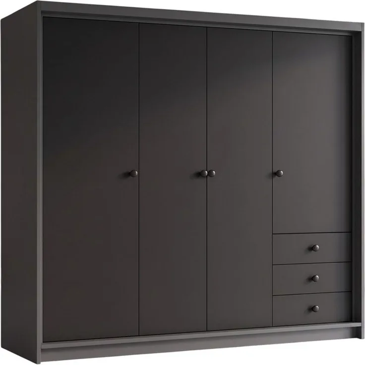 A&J MöbelLand GmbH Drehtürenschrank FALKEN– viertüriger Kleiderschrank 200 cm (Geräumiger viertüriger Kleiderschrank mit Schubladen. Geräumiger Schrank mit einer Breite von 200 cm und Schubladen, ideal zur Aufbewahrung von Kleidung und Accessoires. Vie...