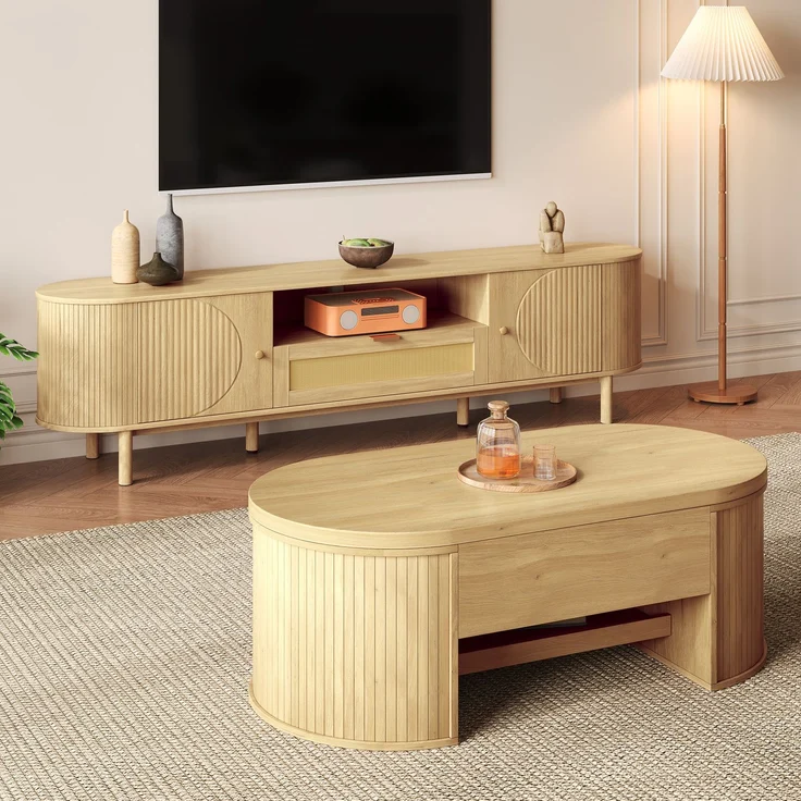 Wohnzimmermöbel-Set 110x55,5x40 cm / 175x36x41 cm mit höhenverstellbarem Couchtisch und TV-Schrank mit Stauraum – Bild 1