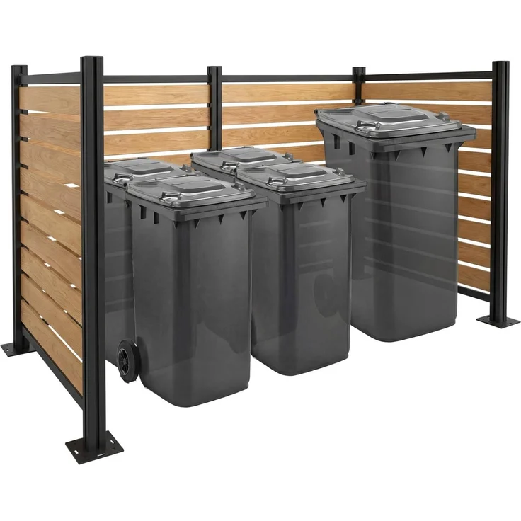 Alu Mülltonnen-Zaun HWC-K57, Erweiterungselement Mülltonnenverkleidung, Holzoptik erweiterbar 130x100x6cm ~ hellbraun – Bild 8