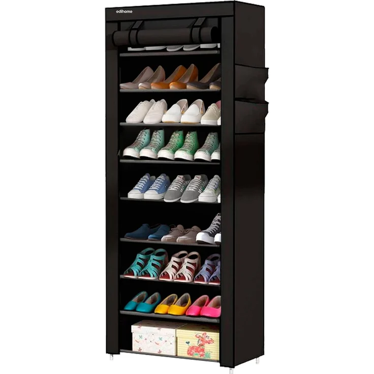 edihome, Schuhregal, Stoff mit 10 Ebenen, (58 x 28 x 162 cm), Schuhaufbewahrung, mit staubdichtem Überzug, Schuhschrank, Sportschuhe, Schuh-Organizer, für High Heels (Schwarz)