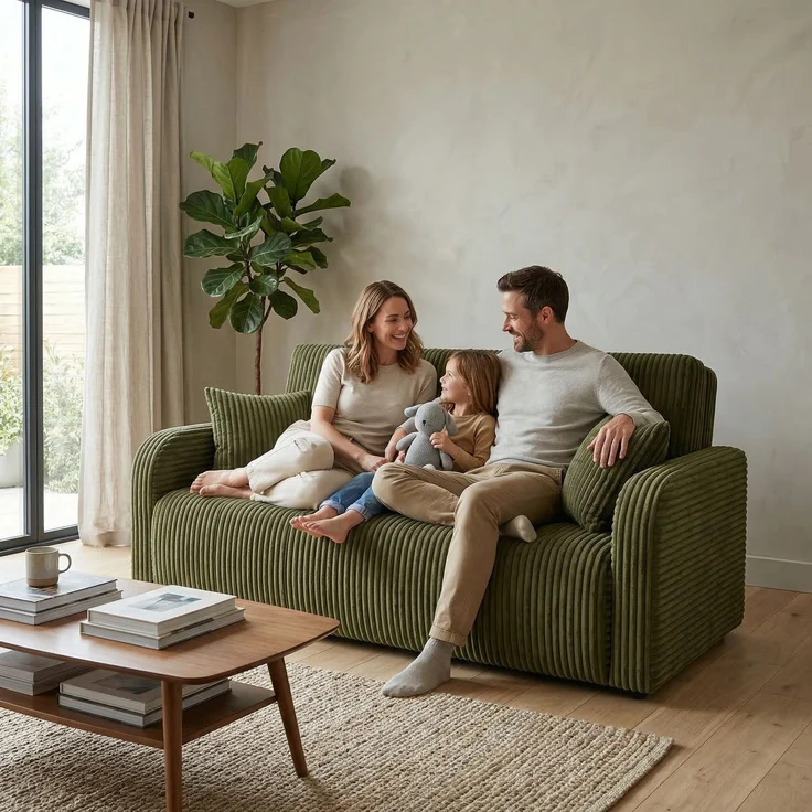Wohnero24 Lirena 3 Schlafsofa 155x95 cm mit Bettfunktion 133x195 cm – 2-3 Sitzer Cord Sofa ausziehbar mit Bettkasten, kleines Schlafsofa für Wohnzimmer - Dunkelgrun – Bild 1