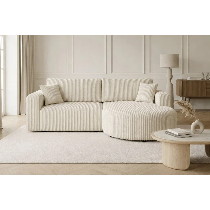Kaiser Möbel Ecksofa mit Schlaffunktion für Wohnzimmer, Cordstoff Tilia, ROUND ONE, abgerundete Form, Liegefunktion, Stauraum, modernes Design – Bild 1