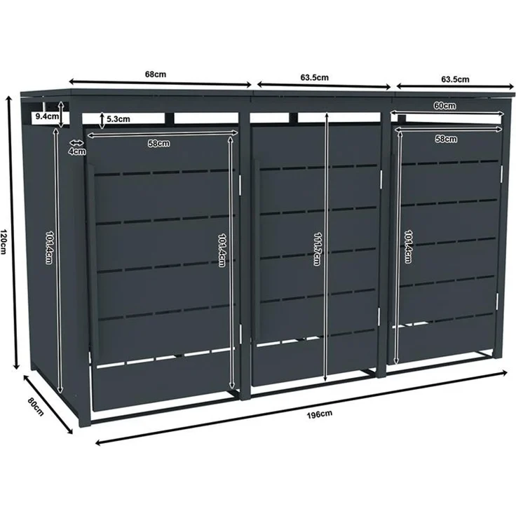 Mülltonnenbox Müllbox Mülltonnenverkleidung 3 Türen Anthrazit Box Soft-Close – Bild 2