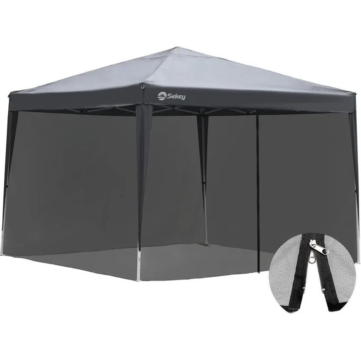 Sekey Moskitonetz für Pavillon 3x3 m (KEIN Pavillon im Lieferumfang) mit einem Reißverschluss-Eingang und Klettbänder, Insektenschutz Mückennetz, Schwarz