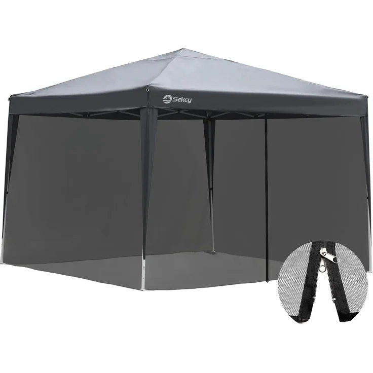 Sekey Moskitonetz für Pavillon 3x3 m (KEIN Pavillon im Lieferumfang) mit einem Reißverschluss-Eingang und Klettbänder, Insektenschutz Mückennetz, Schwarz