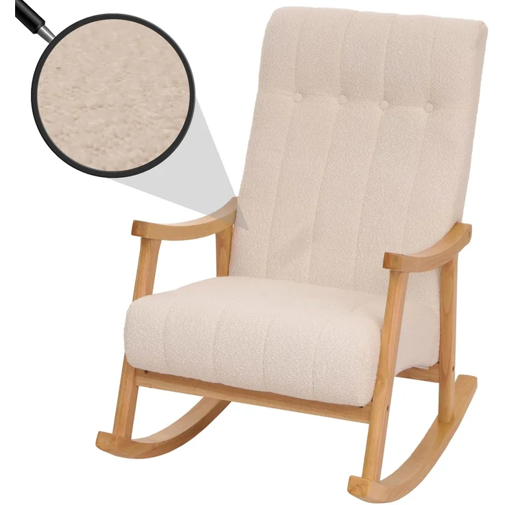 Schaukelstuhl HWC-K10, Relaxsessel, Holz FSC® Stoff/Textil Bouclé (450g/m²) ~ creme, Gestell natur – Bild 1
