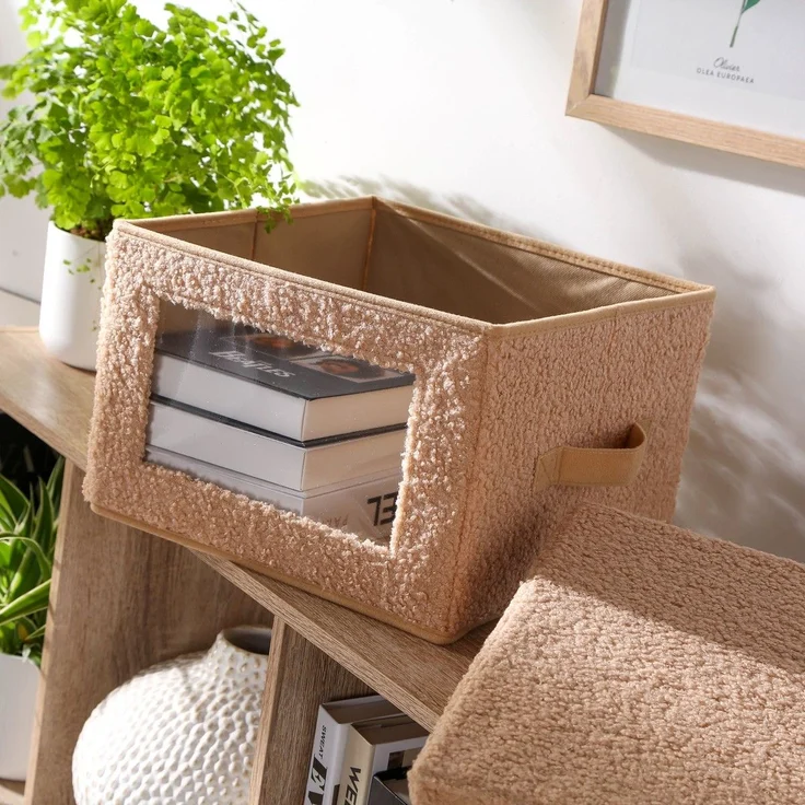 Calicosy Aufbewahrungsbox aus Bouclé-Stoff in Beige mit Fenster - L40 cm - Beige – Bild 3