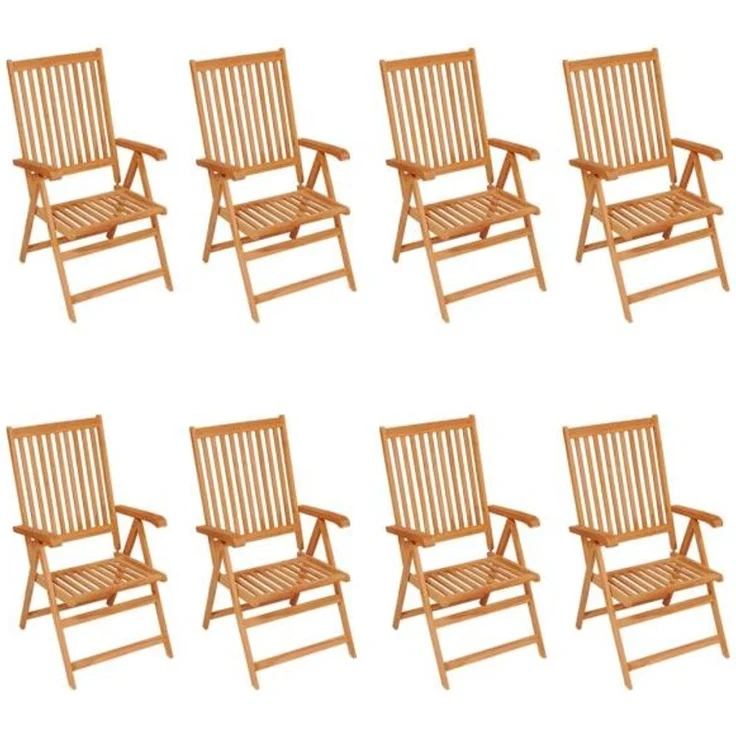 vidaXL Verstellbare Gartenstühle mit Auflagen 8 Stk. Massivholz Teak 3072554 – Bild 2
