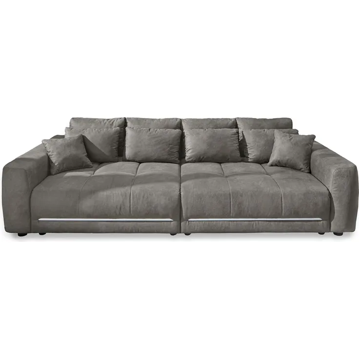 Big-Sofa Lounge Couch 294cm RGB-LED-Beleuchtung Federkern Mikrofaser in Hellgrau