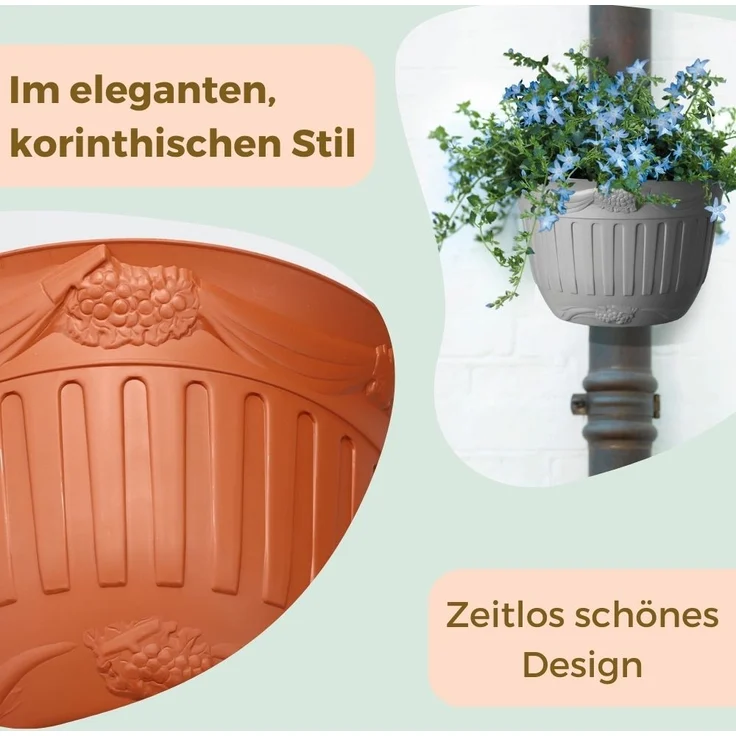 2er Set Blumentopf für Regenrohr Wandtopf Fallrohr Blumentopf Wandblumentopf Regenrohr Pflanzengefäß Dachrinne Fallrohrpflanzgefäß Hängetopf Regenrinne Terracotta – Bild 5