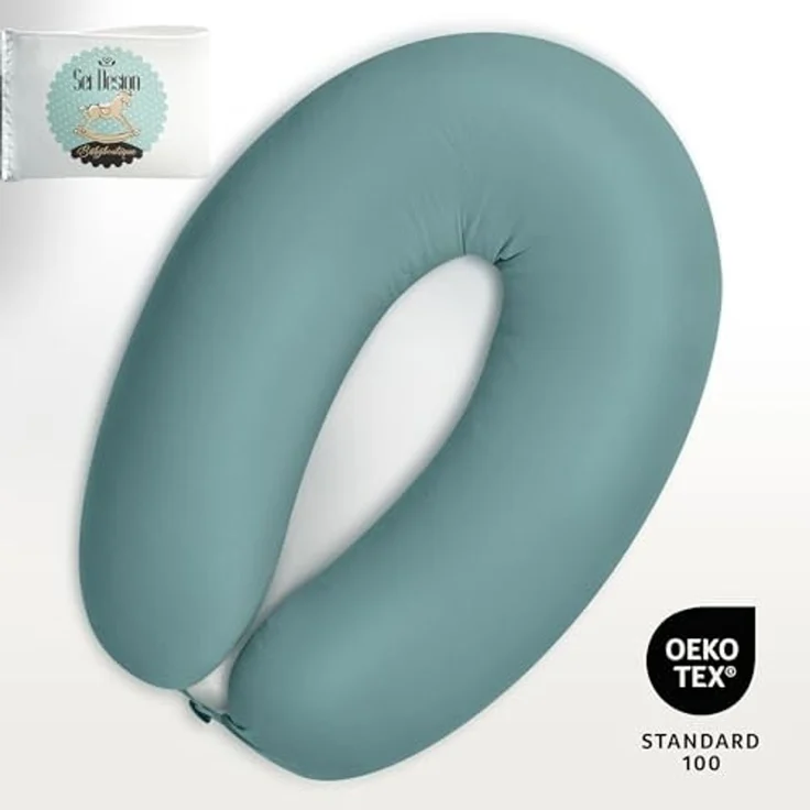 sei Design Stillkissenbezug 190×30 cm – Premium Jersey Ersatzbezug für Stillkissen XXL – weich, elastisch & pflegeleicht – mit Tasche & XXL-Reißverschluss – Oeko-TEX – Sand | Rosa | Grau | Mint – Bild 3