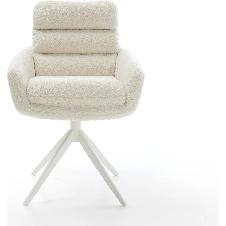 Drehstuhl Abelia-Flex mit Armlehnen Teddystoff Beige Kreuzgestell breit Weiß 360° drehbar Wippfunktion – Bild 3