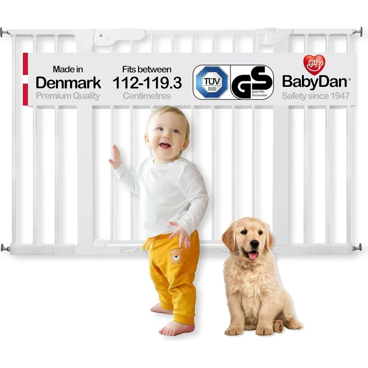 BabyDan Premier Türschutzgitter zum Klemmen, 112 - 119,3 cm – hergestellt in Dänemark und vom TÜV geprüft, Farbe: Weiß