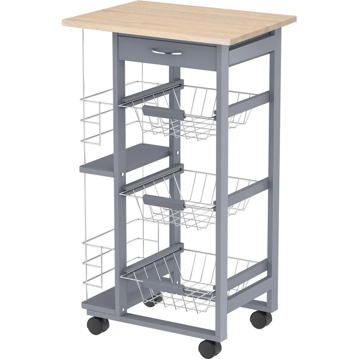 MELAYR, Hilfswagen mit Rollen, Küchenwagen mit 3 Metallkörben, Schublade, 2 Gewürzregalen, 47 x 37 x 83 cm, Grau – Bild 2
