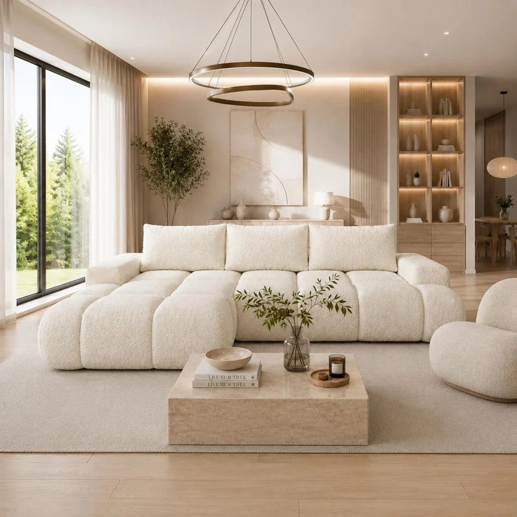 KRISAN MÖBEL Ecksofa BUBBLE in Creme mit Schlaffunktion & Ottomane links, modernes Polstersofa, 275 × 70 x 170 cm, Liegefläche 160 × 216 cm – Bild 4