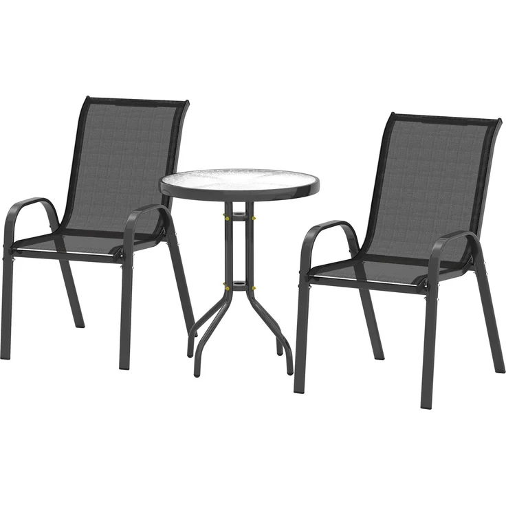 3-teiliges Gartenset mit 2 Gartenstühlen (54 x 71 x 93 cm) und einem runden Tisch (Ø 60 x 71 cm) aus schwarzem Stahl – Bild 2