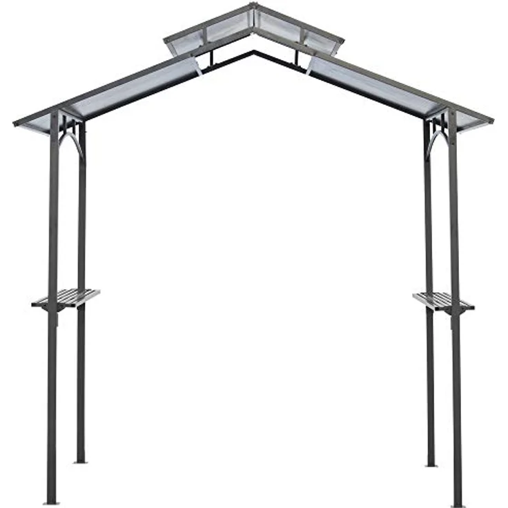 Outsunny Grillpavillon, BBQ-Pavillon mit Flammschutzdach, 2 Ablagen, 2,5 x 1,5m, Stahl, PC, Schwarz+Braun – Bild 3