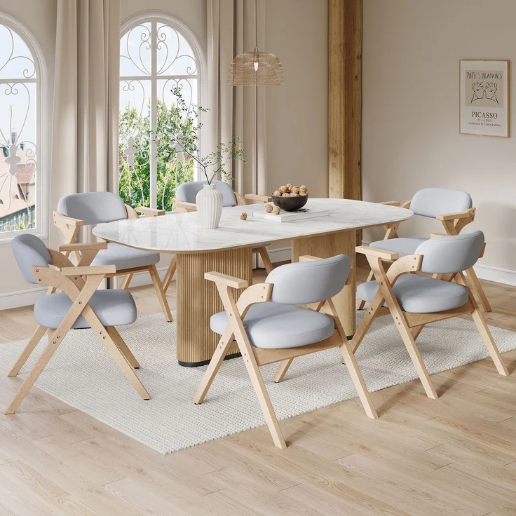 6 klappbare Esszimmerstühle, Esszimmerstühle aus Massivholz, bequem und atmungsaktiv, faltbar und verstaubar, geeignet für Esszimmer, Wohnzimmer, Café, moderner Stil, Leinen, grau--Herde--63.5x66.5x76cm--YOUDENOVA – Bild 6