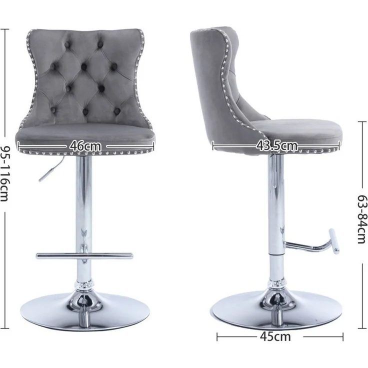 ANYSUN Barhocker 2er Set Barhocker höhenverstellbar & 360° drehbar mit Lehne (mit Samtbezug, Ziernieten, silberner Fußstütze, 2er Set), für Kücheninsel, Wohnbar, Esszimmer oder Café – Bild 4