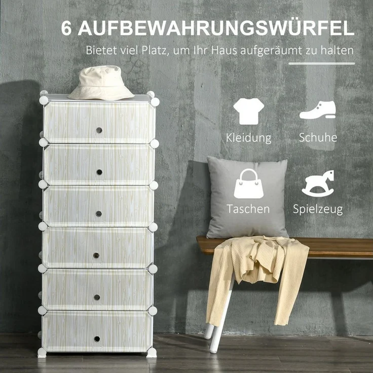 HOMCOM Schuhregal Kunststoffregal für 6 Paar Schuhe, Schuhkarton für Flur 1-tlg, DIY Steckregal, 49 x 36,5 x 108 cm – Bild 3