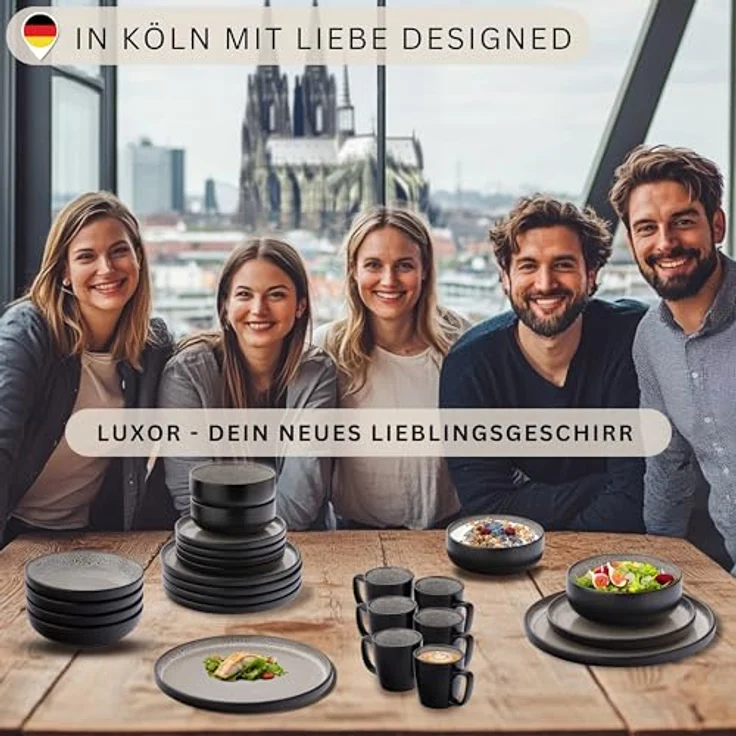 Sänger Luxor Tafelservice, 24-teilig, braun-beiges Steingut, kratzfest, rund, für Essen & Trinken – Bild 6