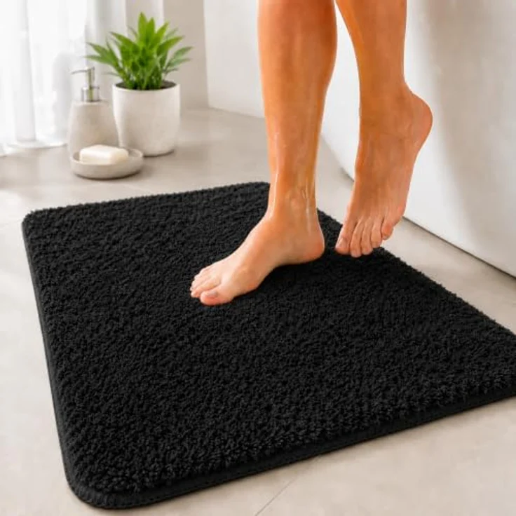 Floordirekt Badematte Sky, Hochflor Badezimmerteppich 50 x 80 cm, rutschhemmend, schnell trocknend, schwarz, geeignet für Fußbodenheizung – Bild 1