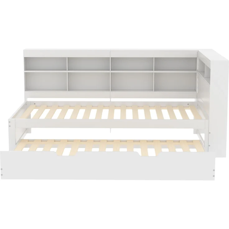 CHICFURN Bett aus Holz Weiß 90x200 cm als Ausziehbett mit Stauraum und USB-Anschluss – Bild 9