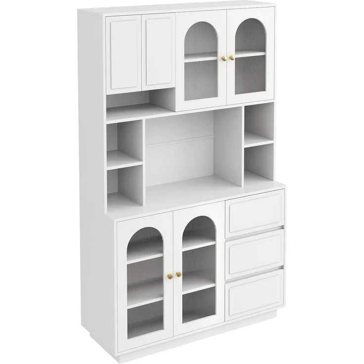 Hoher Sideboard Schrank, Küchen Staurschrank mit Bogen-Acryltüren, Bar-Schrank mit offenen Fächern, Schrank mit APP-gesteuerter farbverstellbarer LED-Beleuchtung,Wohnzimmer Vorratschrank--Weiß--106x30x175cm--YOUDENOVA – Bild 7