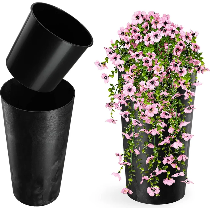 KADAX Blumentopf Blumentopf 57cm Abdeckung mit Einsatz Blumenständer Kunststoff Schwarz – Bild 1