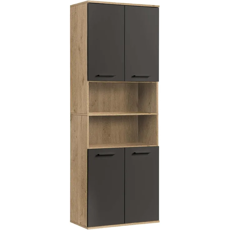 mokebo Hochschrank Der Kapitän (mit 5 Einlegeböden) hoher Badschrank oder Badezimmerschrank Eiche Schwarz