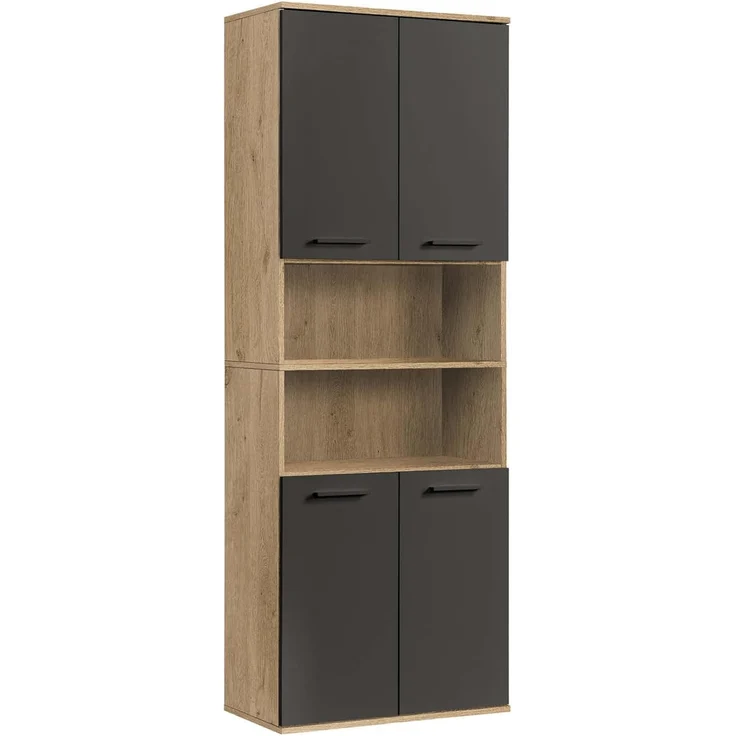 mokebo Hochschrank Der Kapitän (mit 5 Einlegeböden) hoher Badschrank oder Badezimmerschrank Eiche Schwarz