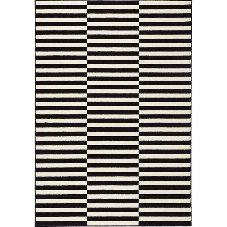 Kurzflor Teppich Panel Schwarz Creme - 120x170x0,9cm