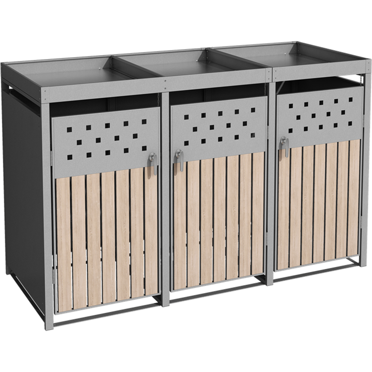 Mülltonnenbox Müllbox Mülltonnenverkleidung 3 Türen Pflanzdach verzinkt RAL9007 – Bild 6