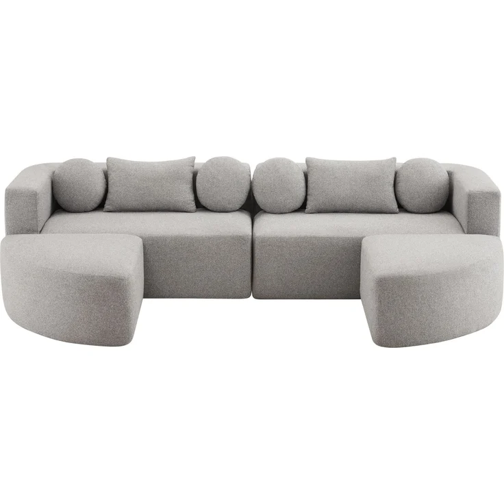 Merax 4-Sitzer Sofas, 292cm Modulare Sofa, Modulare Schlafcouch mit Schlaffunktion, Vollkomprimierte Cloud Couch, Chenille, Ohne Montage, Hellgrau – Bild 10