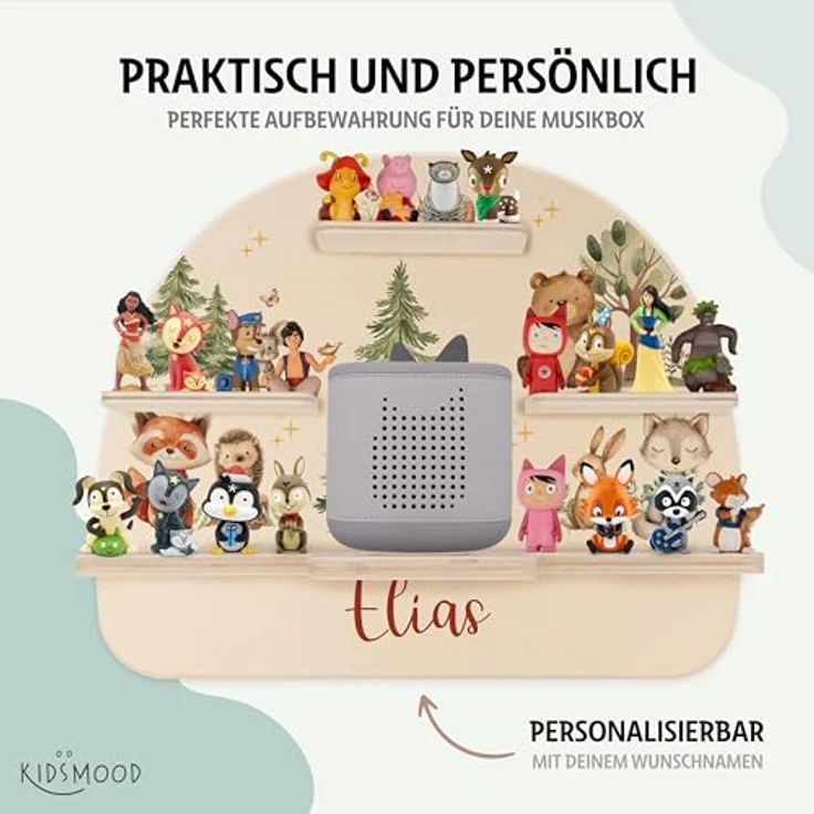 Kidsmood - Tonie Regal personalisiert mit Namen – Wandregal für Toniebox 2 & Figuren | Abgerundete Ecken & Kanten Inkl. Metallplättchen für Tonie Hörfiguren | Kinderzimmer Regal für Mädchen & Jungen – Bild 6