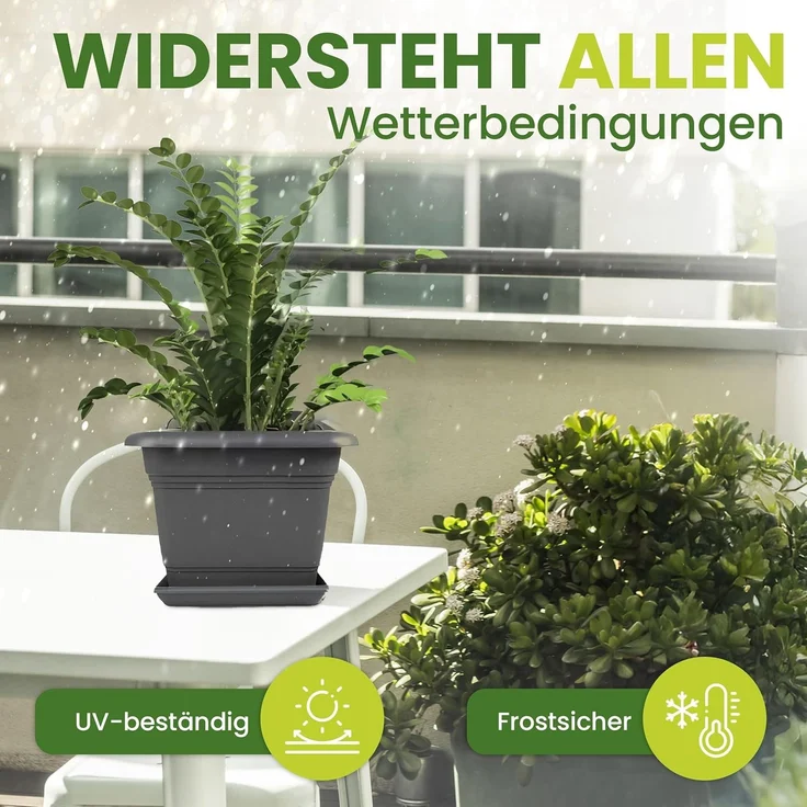 Centi Pflanzkübel Blumentopf Gross, Pflanzentopf Groß Außen, Blumentopf mit Löcher (Spar Set, 8 St, 40x40 cm), inkl. Untersetzer, Pflanzkübel Kunststoff, Blumenkübel Antrazith – Bild 6