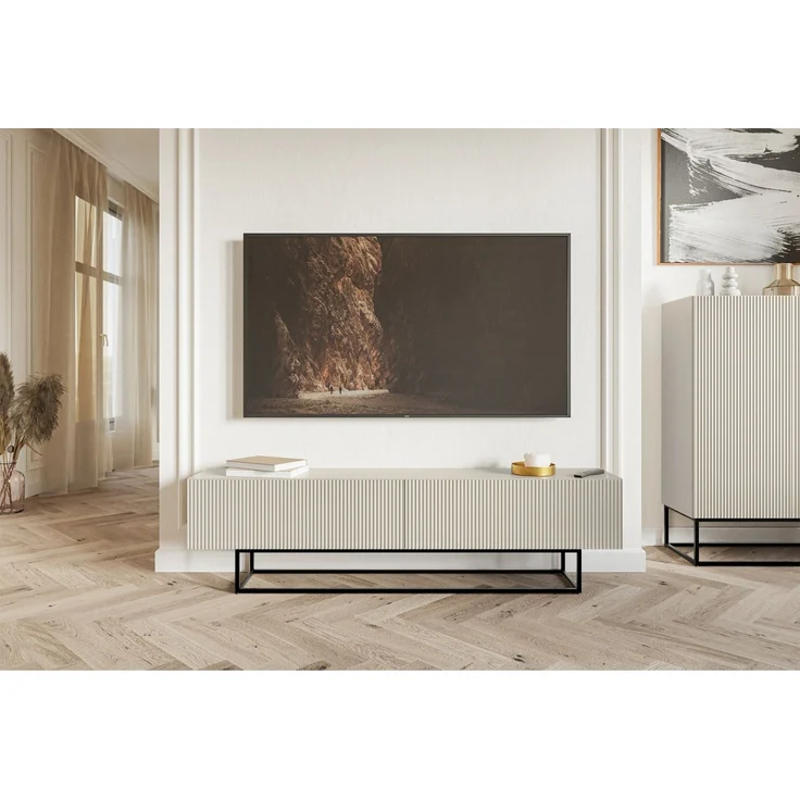 Selsey 'Veldio' TV-Lowboard 2-türig, greige mit schwarzem Metallgestell, ca. 46 x 175 x 32 cm – Bild 2
