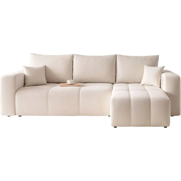 yourhouse24 Ecksofa PEDRO L – Samt-Optik, Schlaffunktion & Bettkasten, mit Schlaffunktion und Bettkasten, Seite universal – Bild 2
