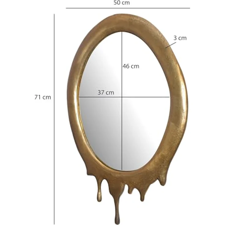 MID.YOU Wandspiegel, oval, Glas, Gold, 50x71x3 cm, senkrecht montierbar – Bild 4