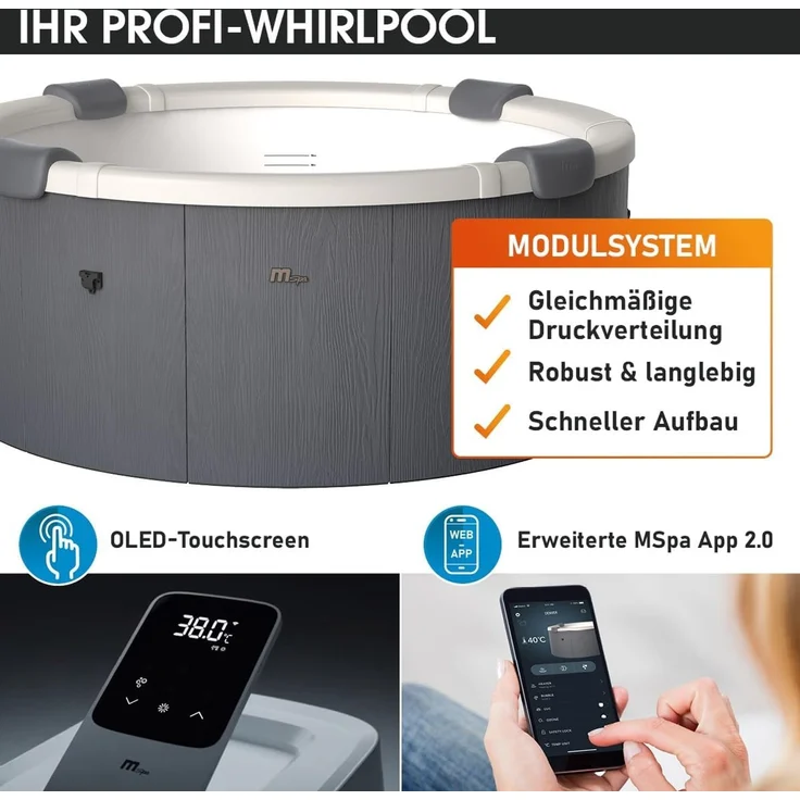 BRAST Whirlpool MSpa Denver & Rova mit Fester Außenwand, Ø182x70cm, (Stromsparend, LED Beleuchtung), für 6 Personen, Ganzjähriger Einsatz – Bild 3